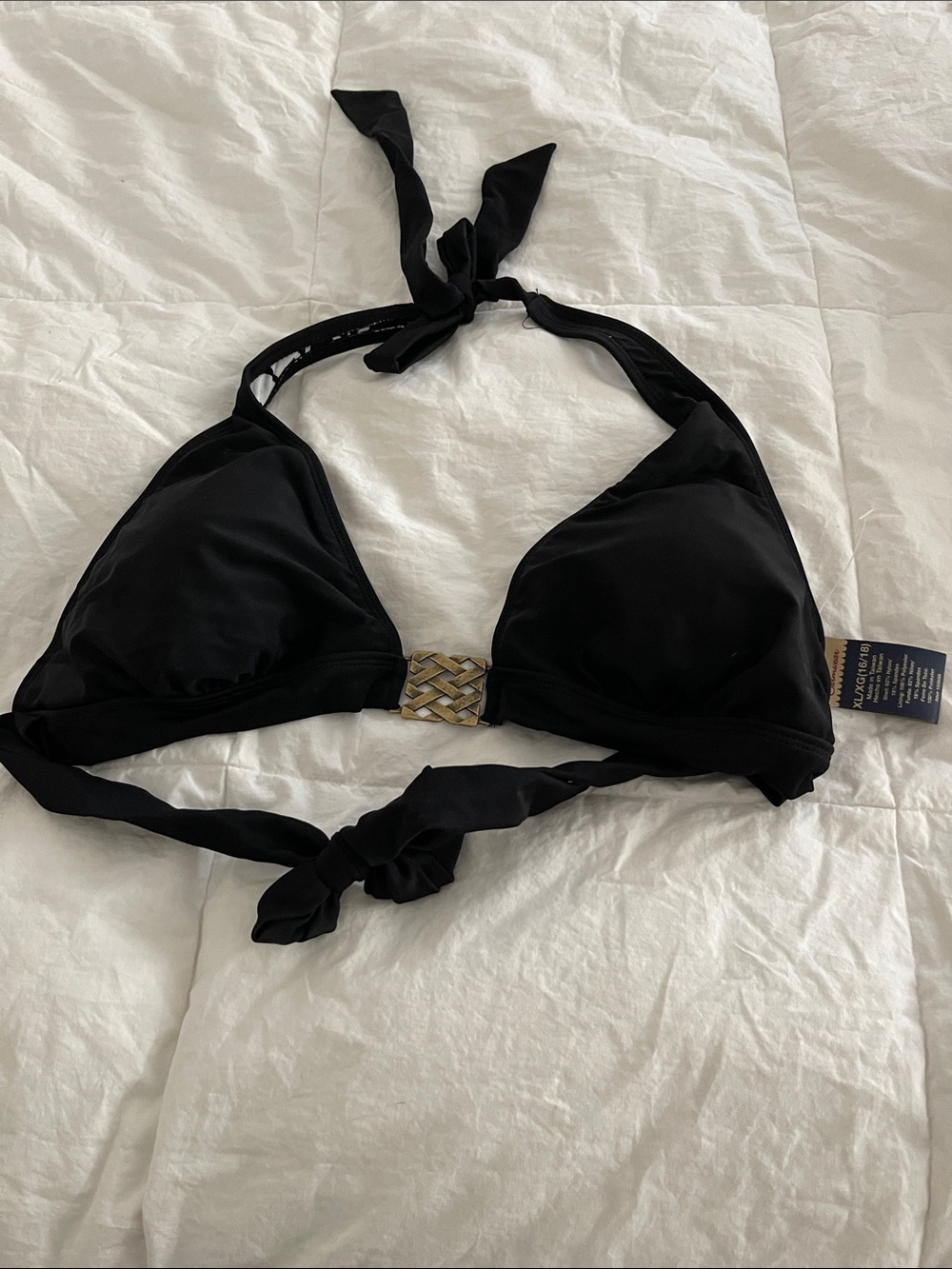 Faded Glory Black Halter Bikini Top with Gold Accent